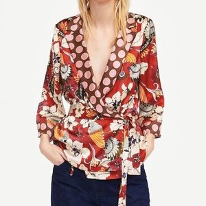 Zara Satin Wrap Blouse / Blazer Style Kimono